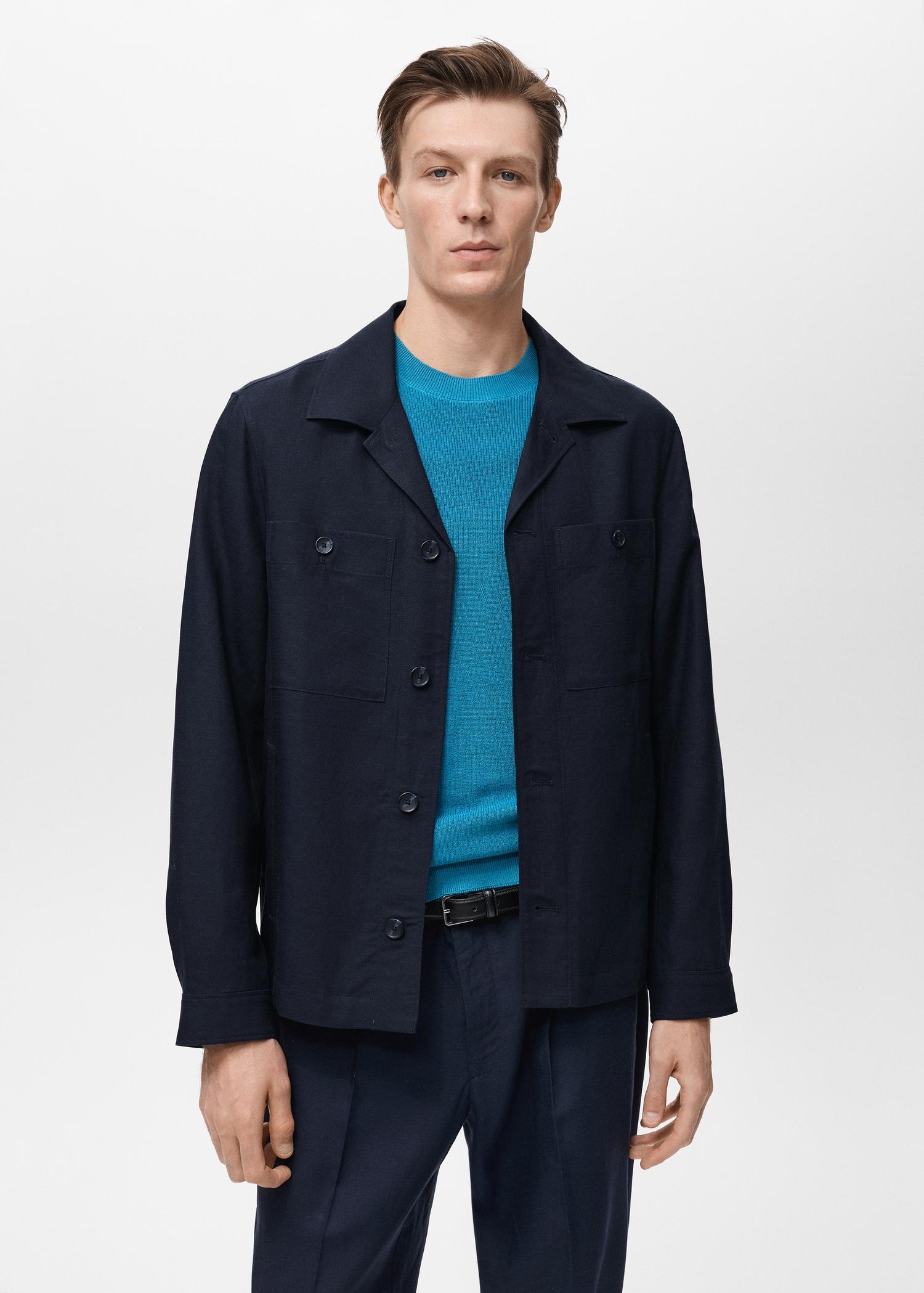 Lyocell linen overshirt with pockets - Men | MANGO USA Product Image