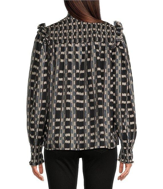 Ro's Garden Gemma Woven Print Mock Neck Smocked Chest Long Sleeve Blouse Product Image