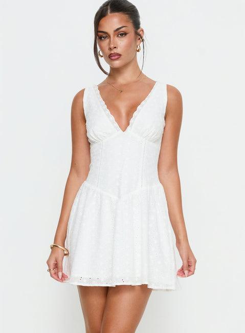 Thinking Bout You Lace Trim Sleeveless Mini Dress White Product Image