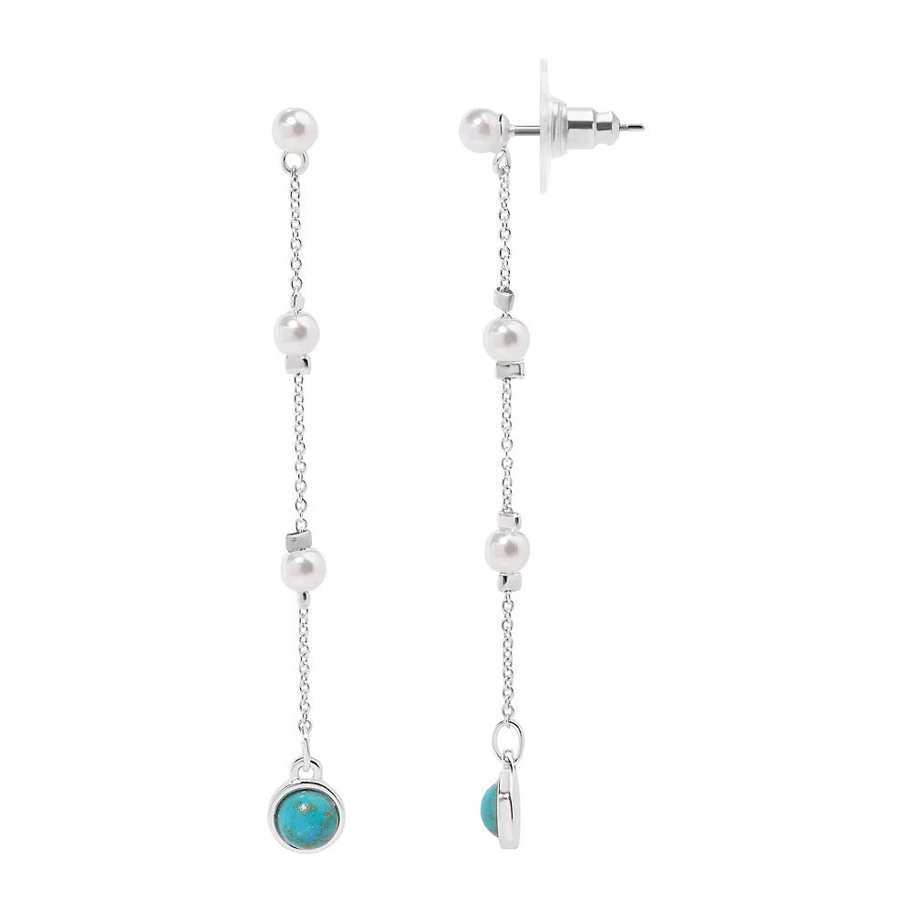 LC Lauren Conrad Sterling Silver Simulated Pearl & Simulated Turquoise Linear Earrings, Women's, Blue Product Image