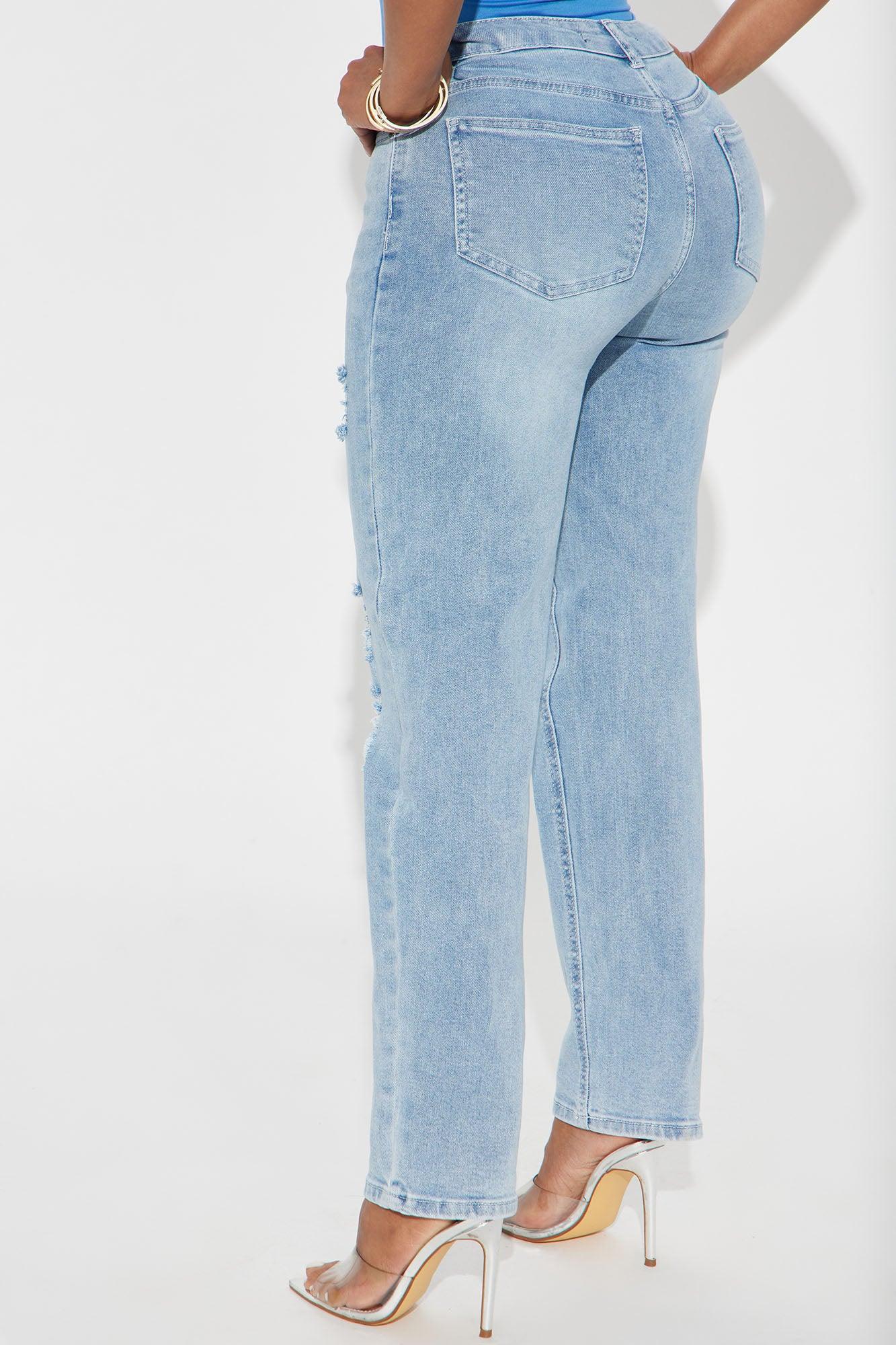 Lori Ripped Slim Straight Leg Jeans - Light Wash Product Image