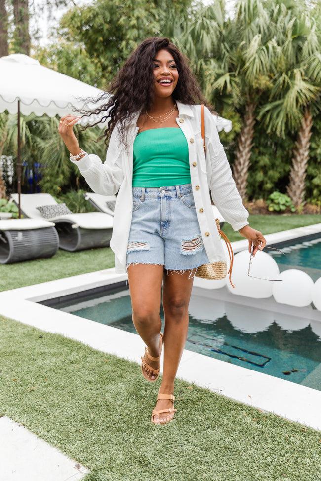 Pulling It Together Ivory Waffle And Gauze Shacket FINAL SALE Product Image