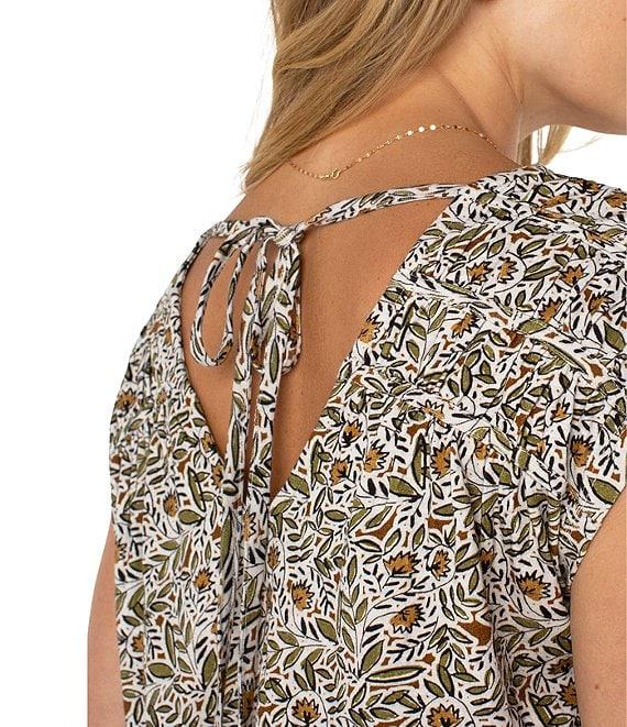 Liverpool Los Angeles Leaf Printed V-Neck Short Sleeve Top Product Image