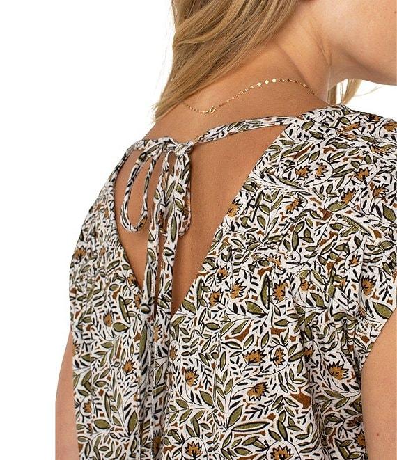 Liverpool Los Angeles Leaf Printed V-Neck Short Sleeve Top Product Image