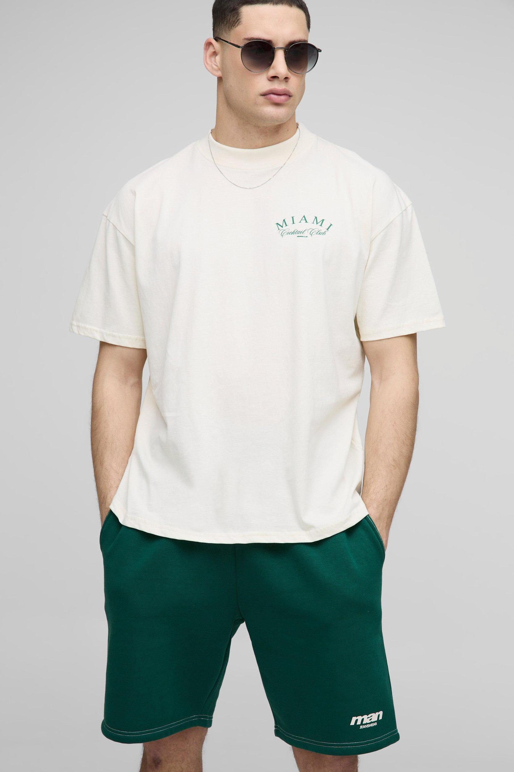 Oversized Extended Neck Miami Cocktail Club T-shirt | boohooMAN USA Product Image