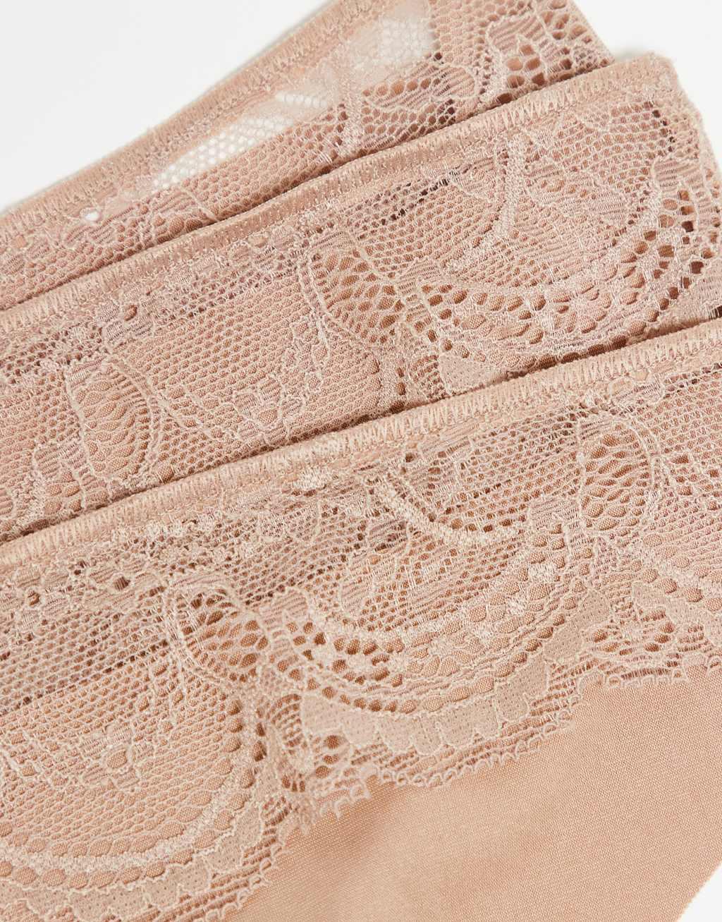 ASOS DESIGN Curve 3 pack no VPL & lace thong in beige Product Image