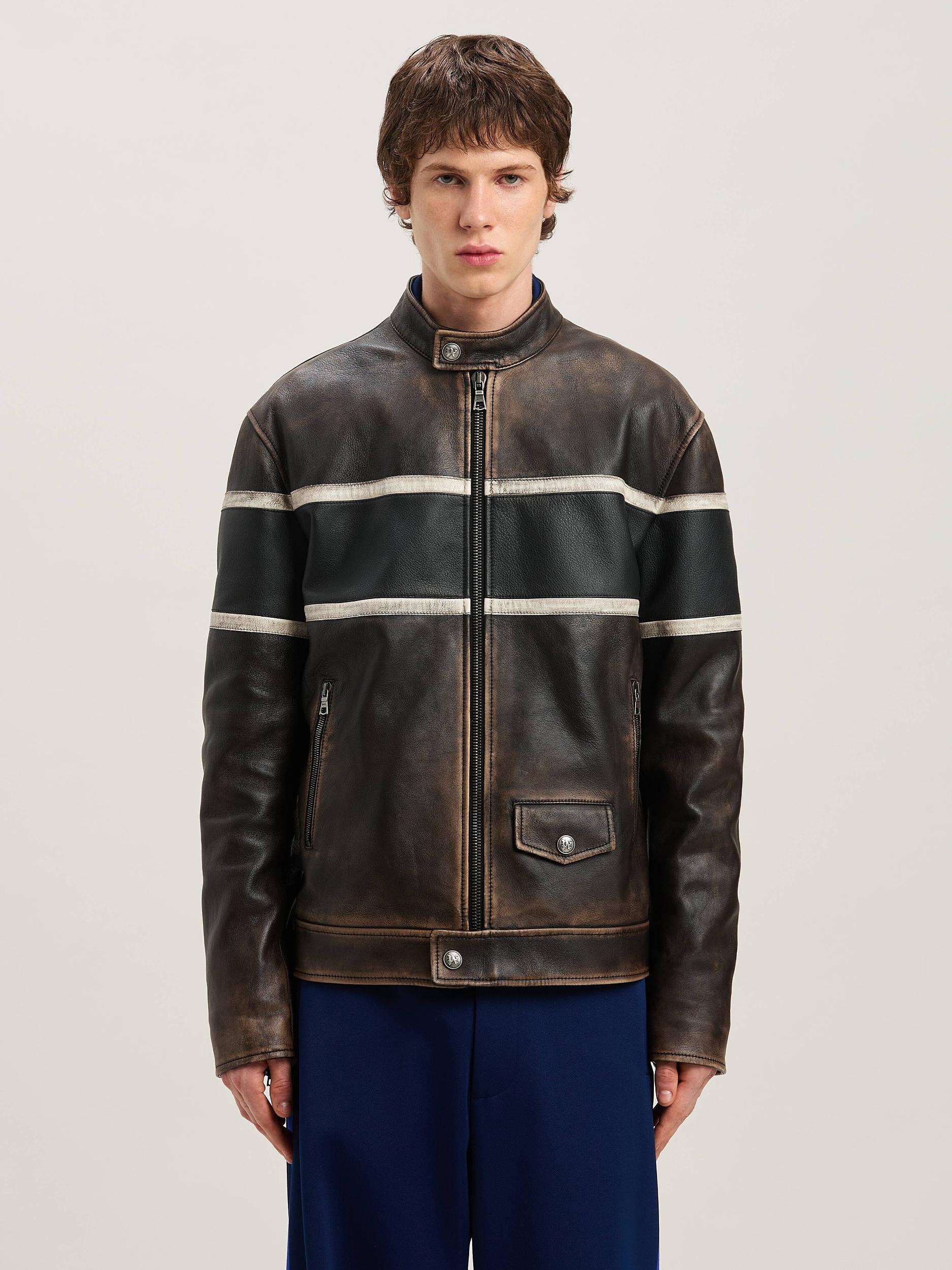 CRYSTAL PIN UP LEATHER BIKER BROWN - OFF Product Image