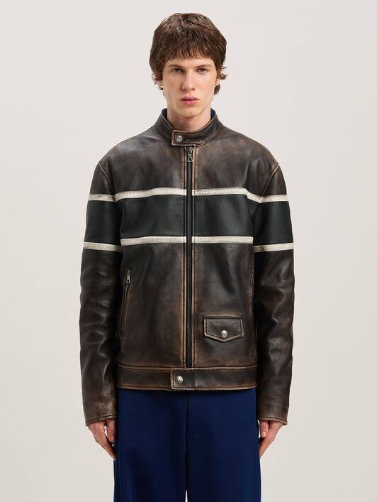 CRYSTAL PIN UP LEATHER BIKER BROWN - OFF Product Image