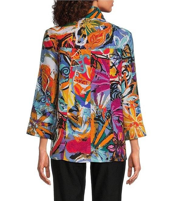 Ali Miles Abstract Floral Wire Collar 3/4 Sleeve Button Front Jacket Product Image