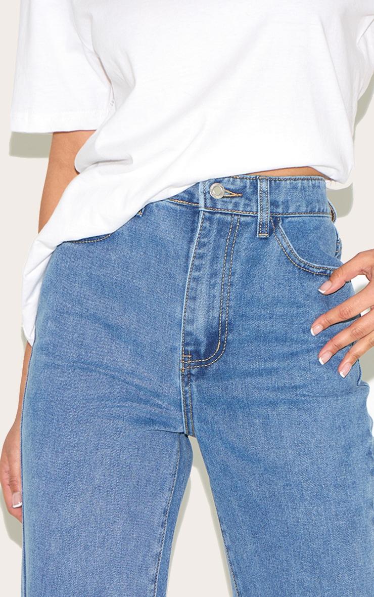 Mid Blue Wash Raw Hem Straight Leg Jean Product Image