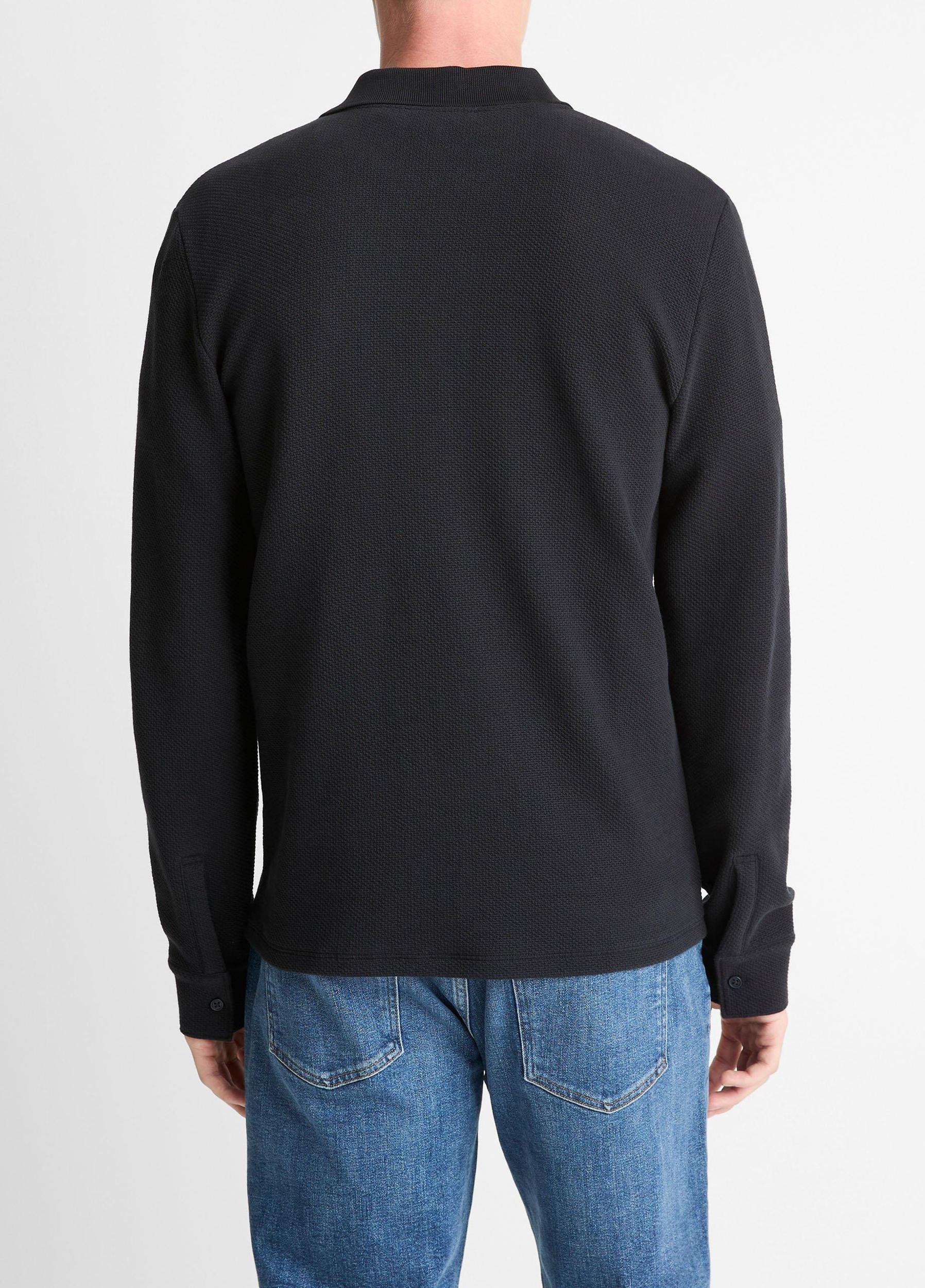 Basket-Weave Cotton Long-Sleeve Polo Shirt Product Image