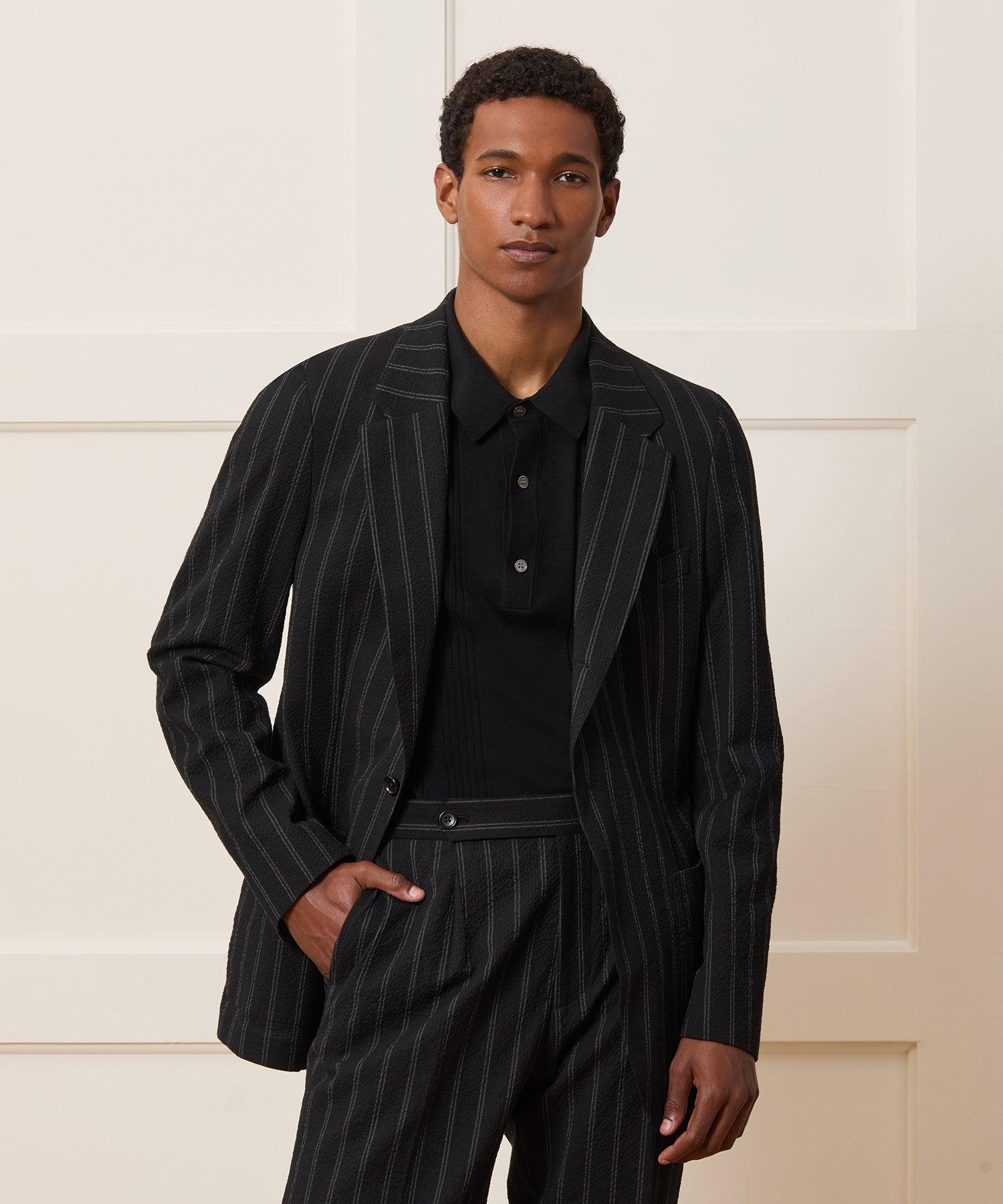 Italian Seersucker Striped Side Tab Trouser Product Image