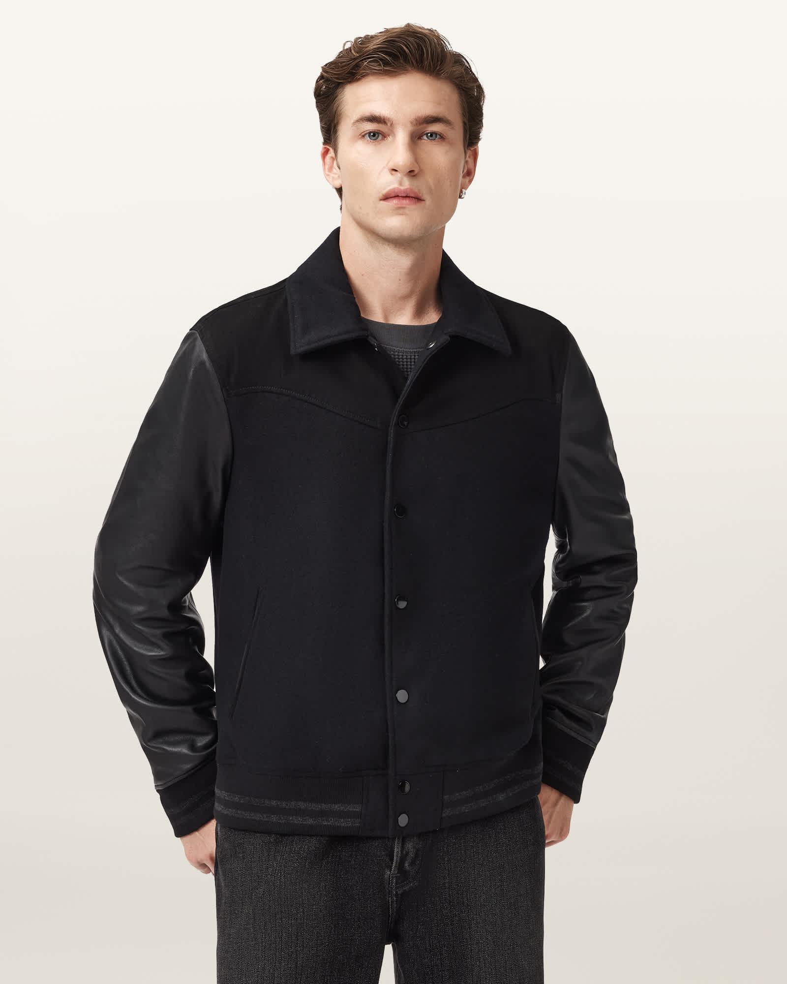 Endleton Leather Bomber Jacket Black | ALLSAINTS US Product Image