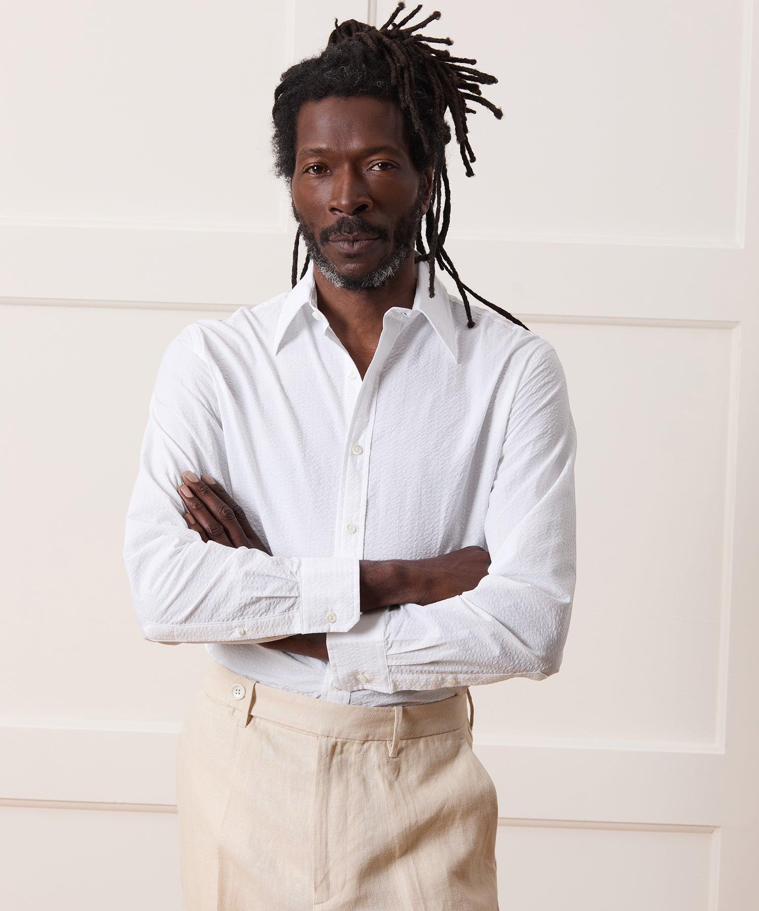 Seersucker Long Point Collar Dress Shirt Product Image