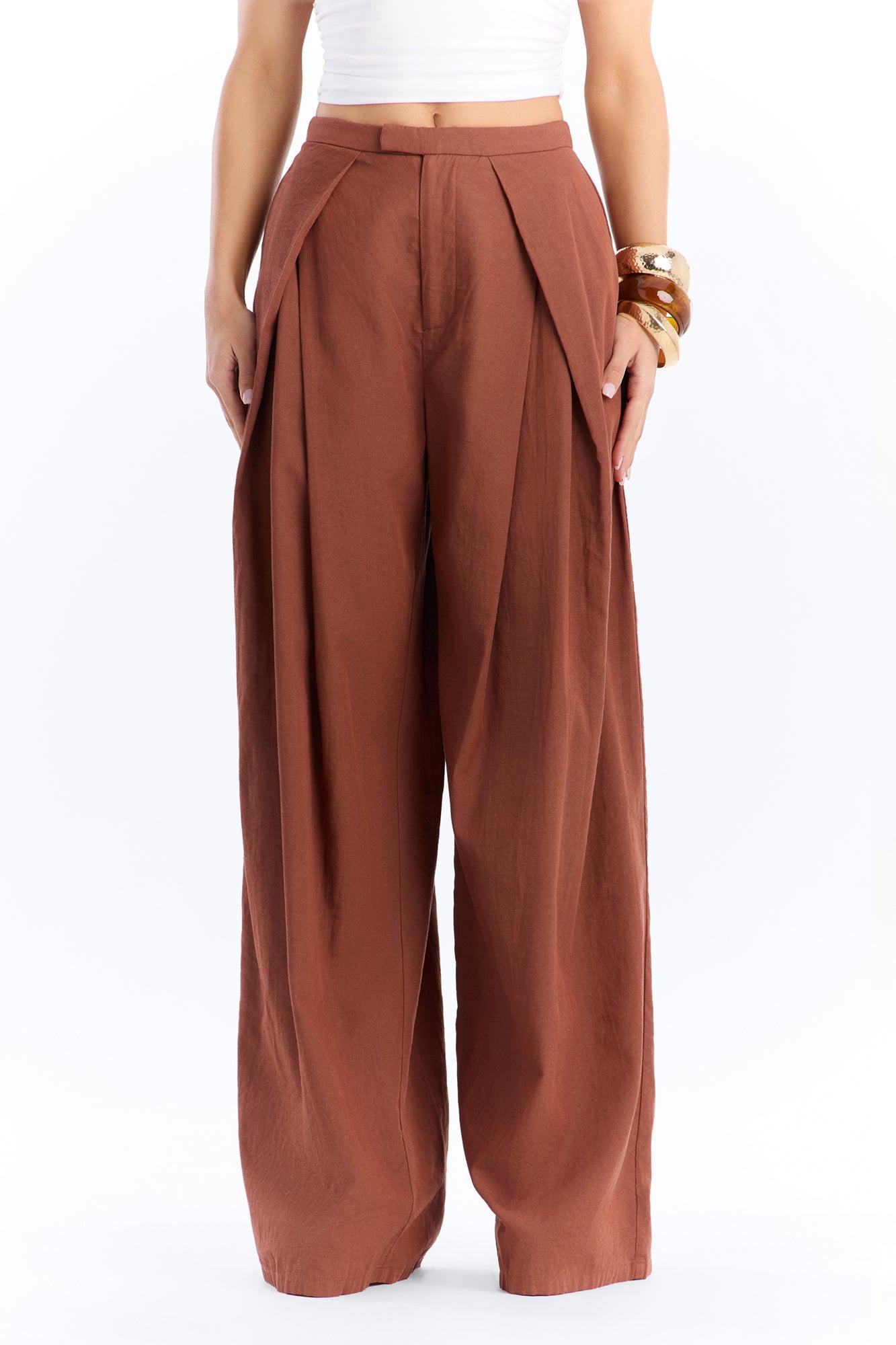 Tyra High Rise Pleated Wide Leg Pant - Spice Female Product Image