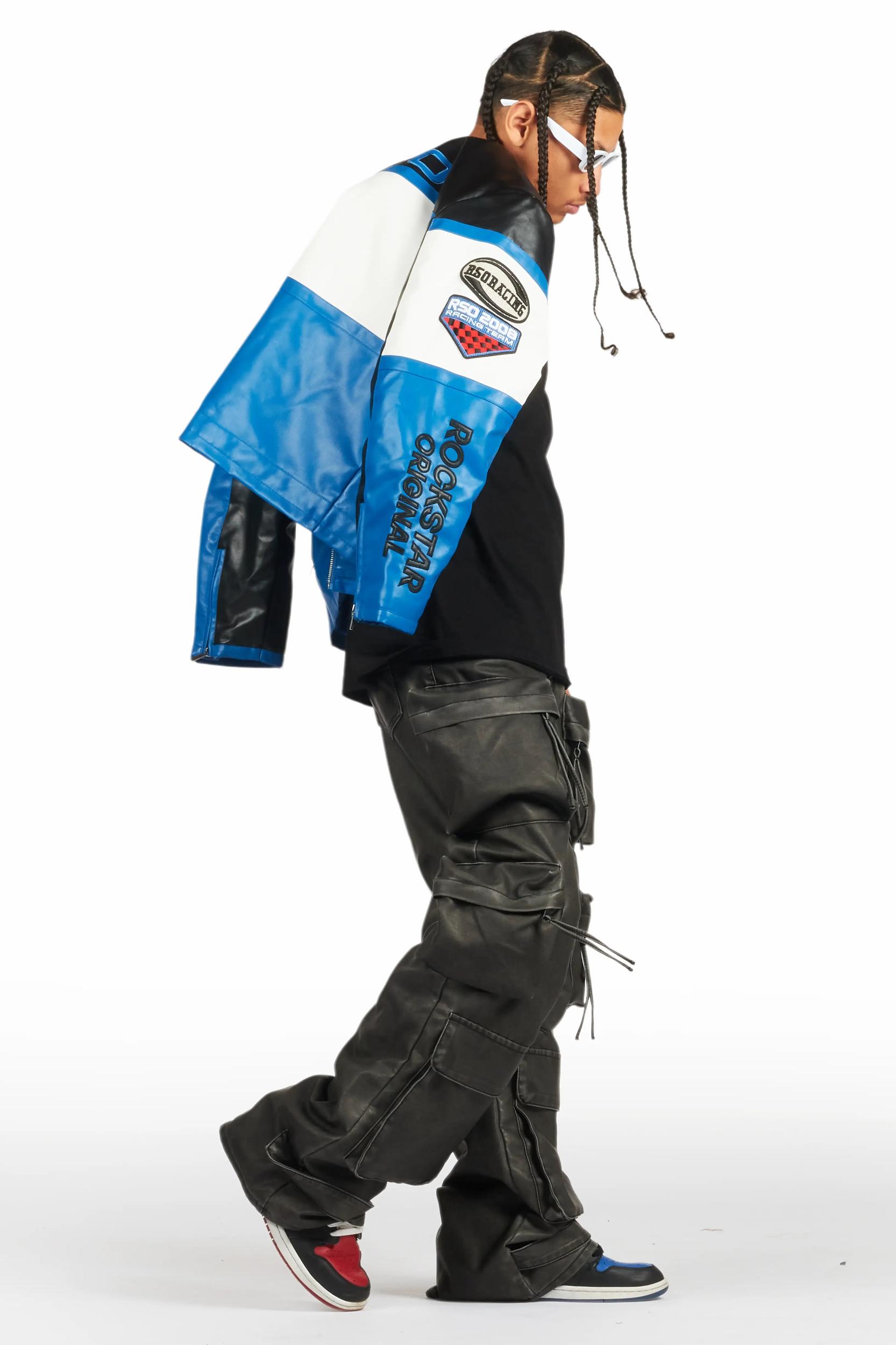 Lenz Black Distressed PU Stacked Leather Jean Male Product Image