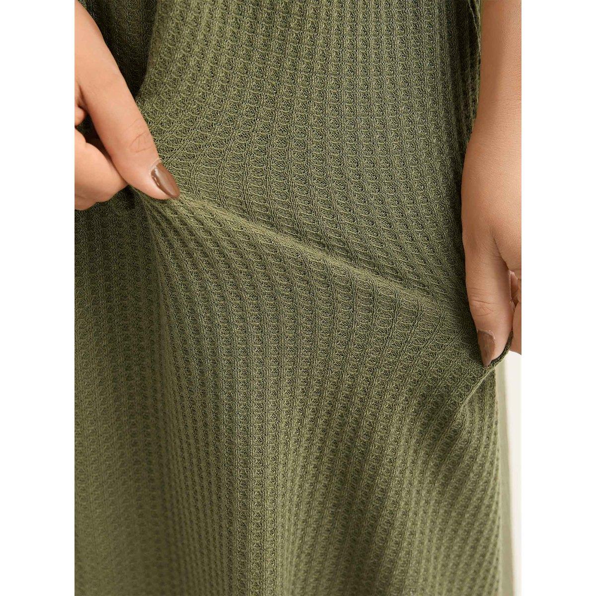 Plus Size Stretchy Textured Waist-Tie Midi Dress ArmyGreen Women Knit Dresses Bloomchic 30/6X Product Image