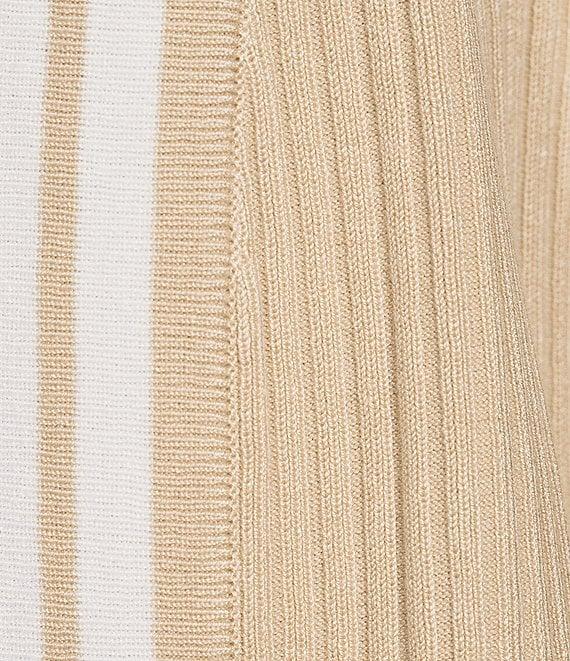 Leo & Nicole Ribbed Knit 3/4 Sleeve Contrast Trim Open-Front Cardigan Product Image