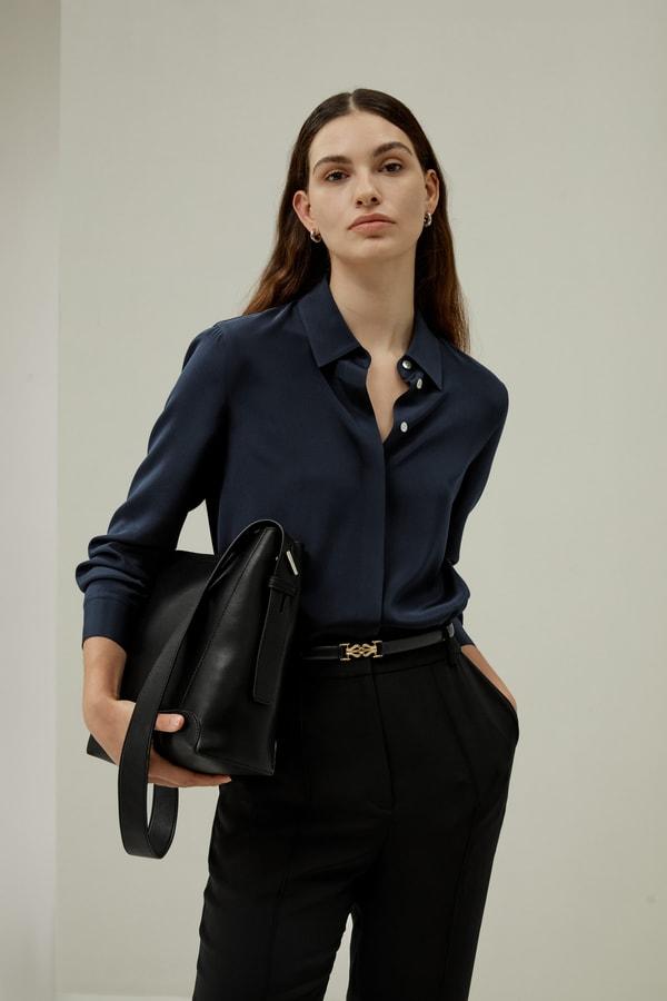 LILYSILK Silk Tops - Female - Dune Silk Georgette - Flattering Long Sleeve Shirt M Product Image