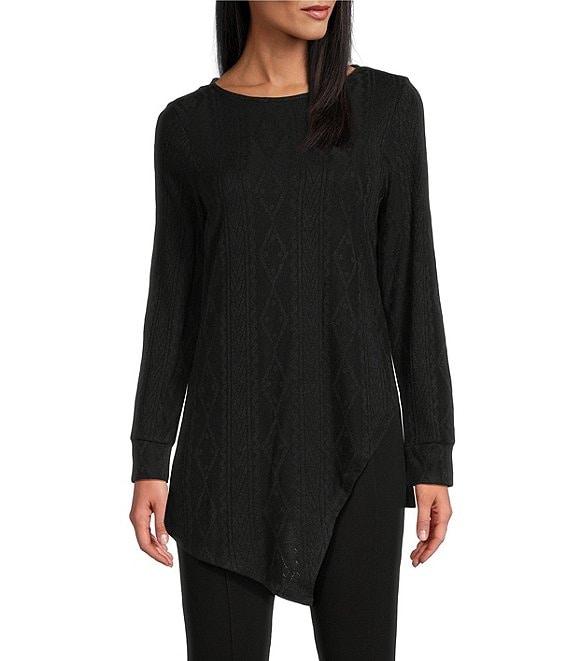 Slim Factor by Investments Riley Long Sleeve Asymmetrical Hemline Crew Neckline Knit Top Product Image