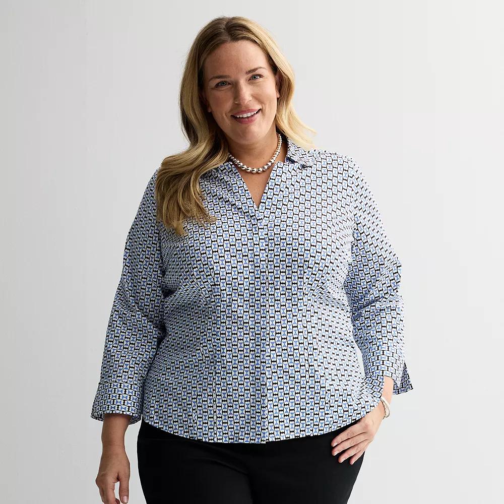 Plus Size Croft & Barrow® Tailored Button Front Shirt, Women's, Size: 1XL, Blue Square Hearts Product Image