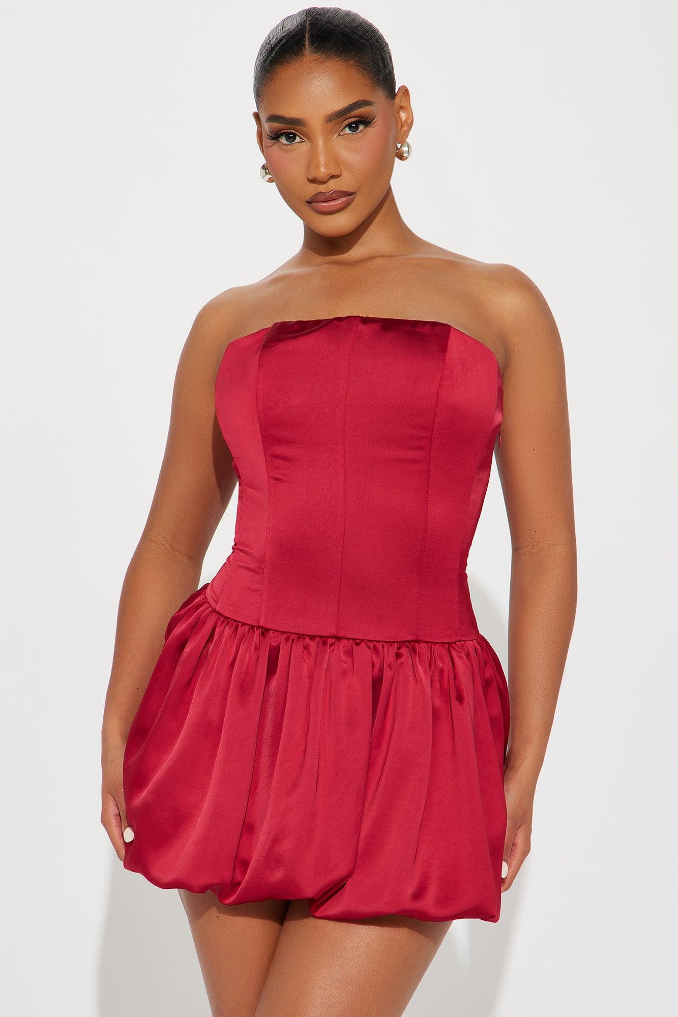 Sweet Like A Cherry Bubble Satin Mini Dress - Wine Product Image