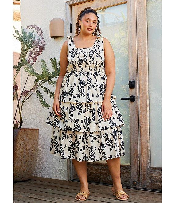 Skies Are Blue Plus Size Tiered Sleeveless Poplin Midi Dress Product Image