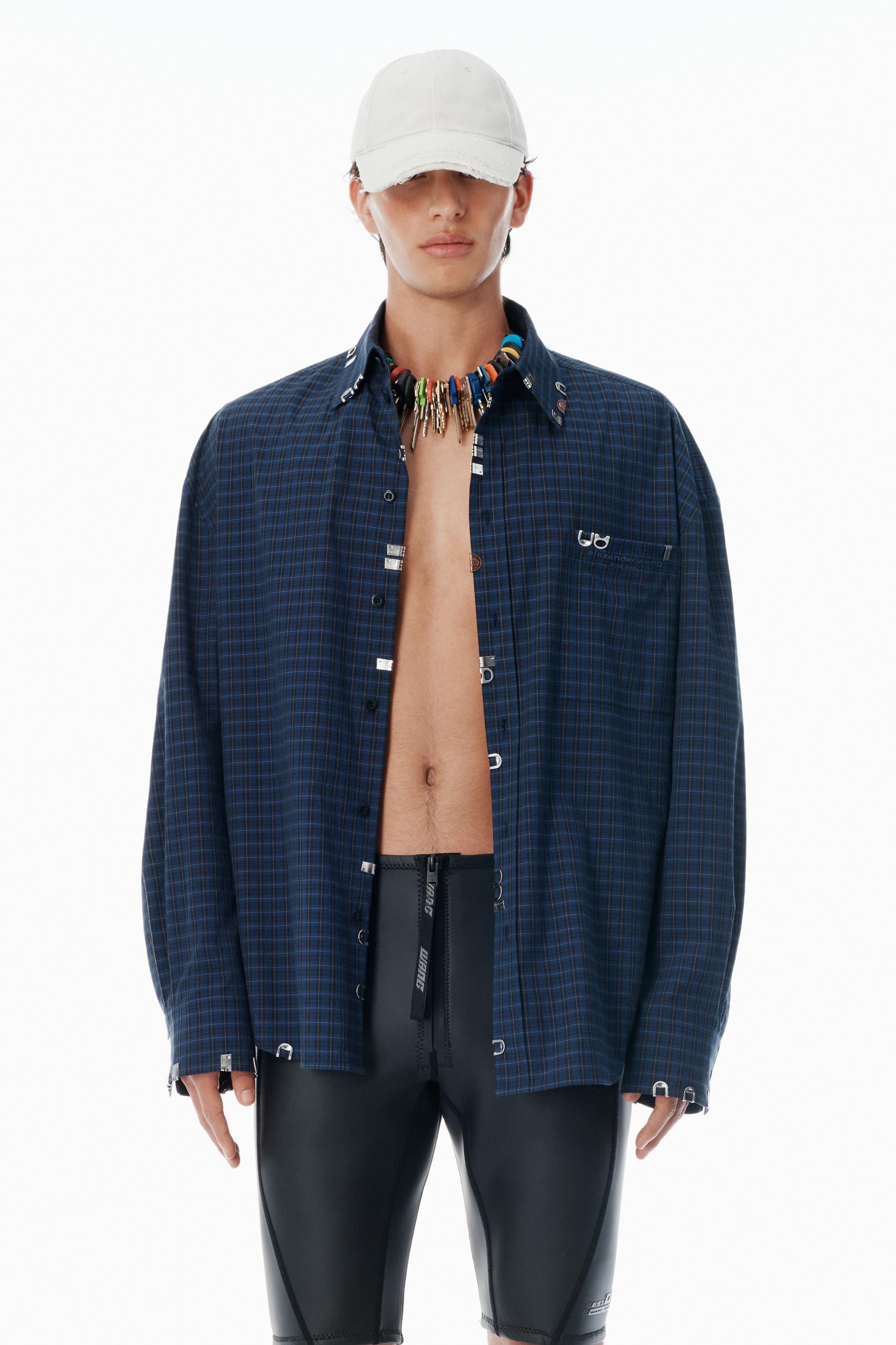 Navy Plaid Poplin Top  Product Image