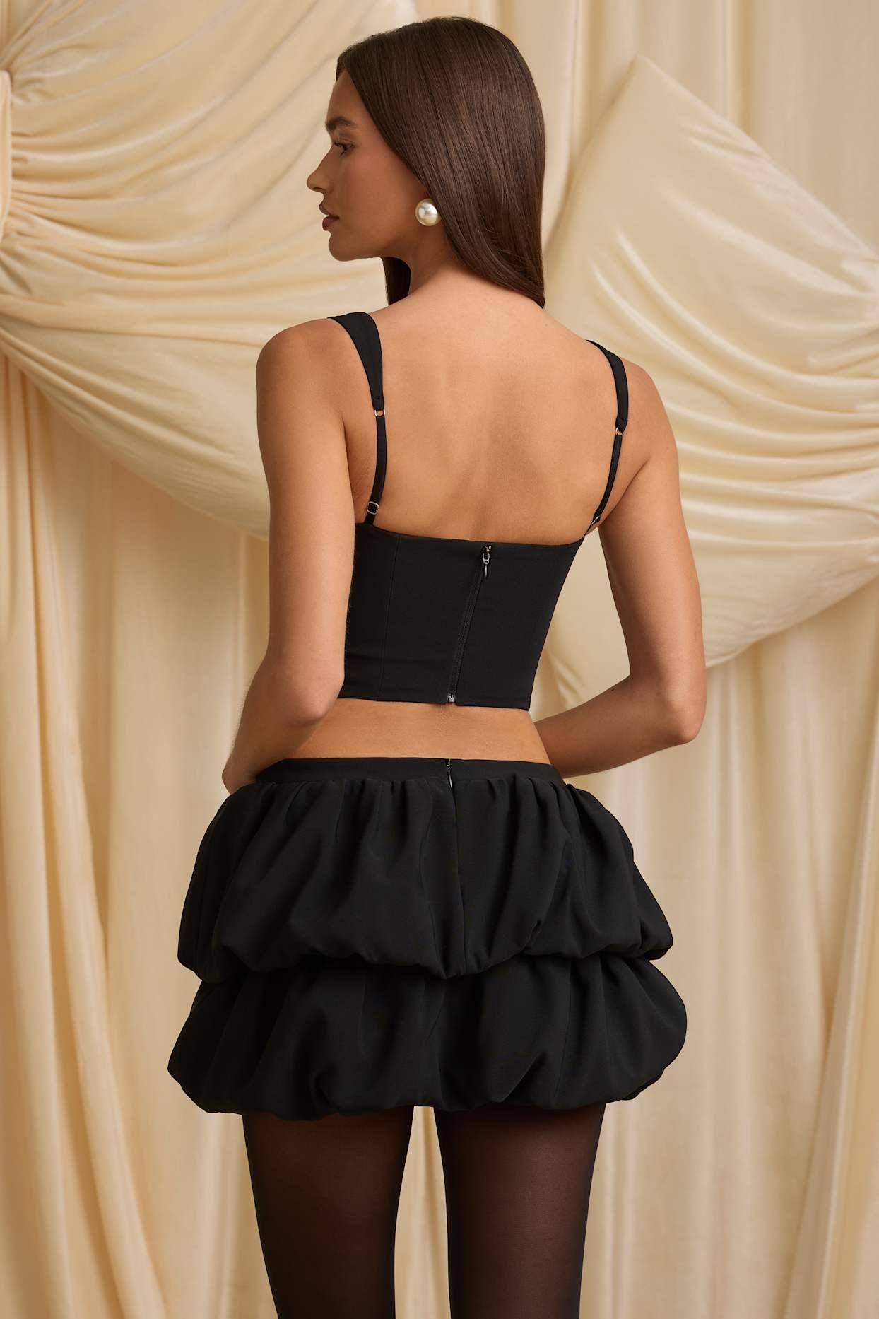 Layered Bubble Hem Mid-Rise Mini Skirt in Black Product Image