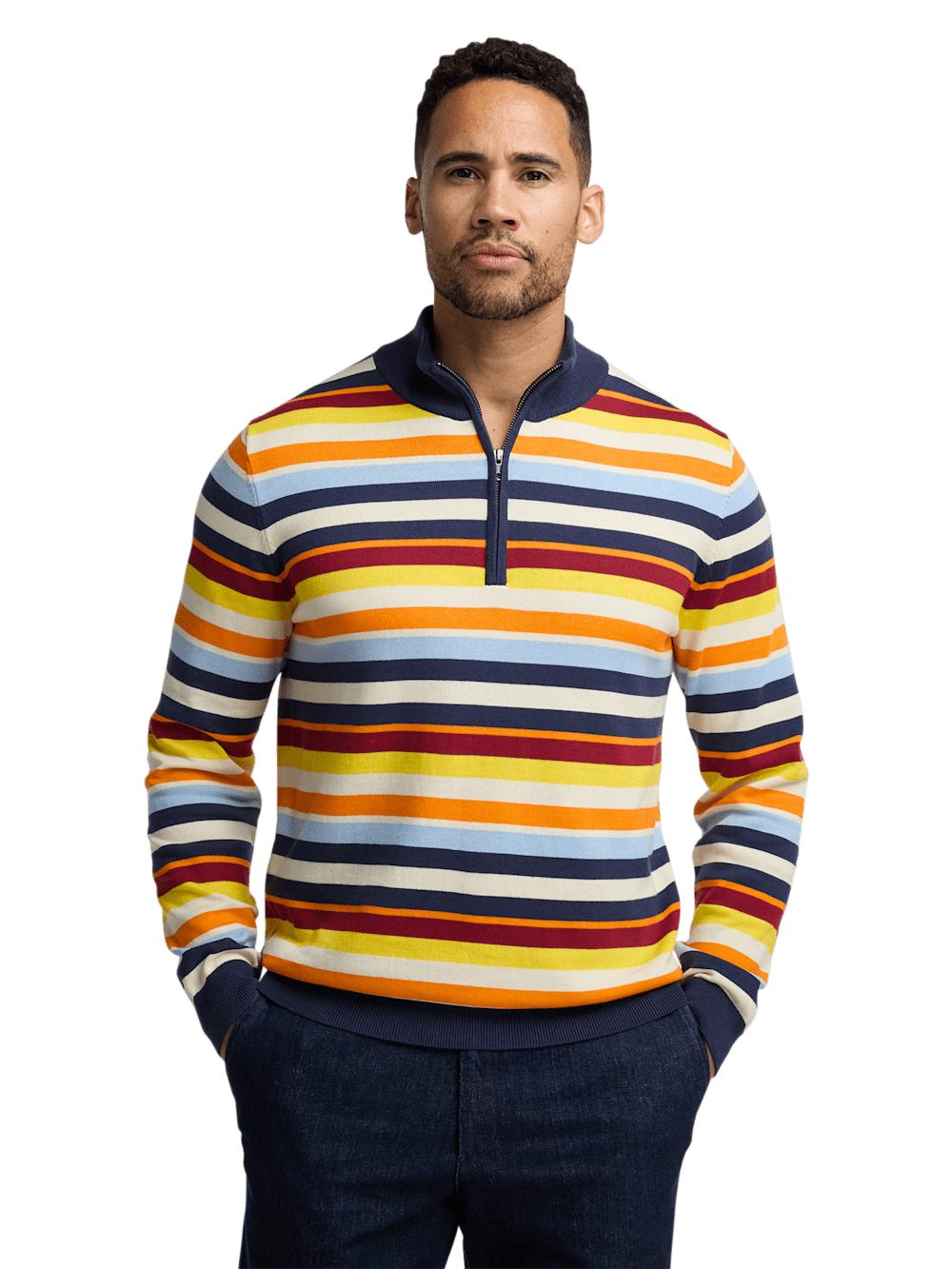 Cotton Quarter Zip Mock Neck Sweater - Multi Product Image