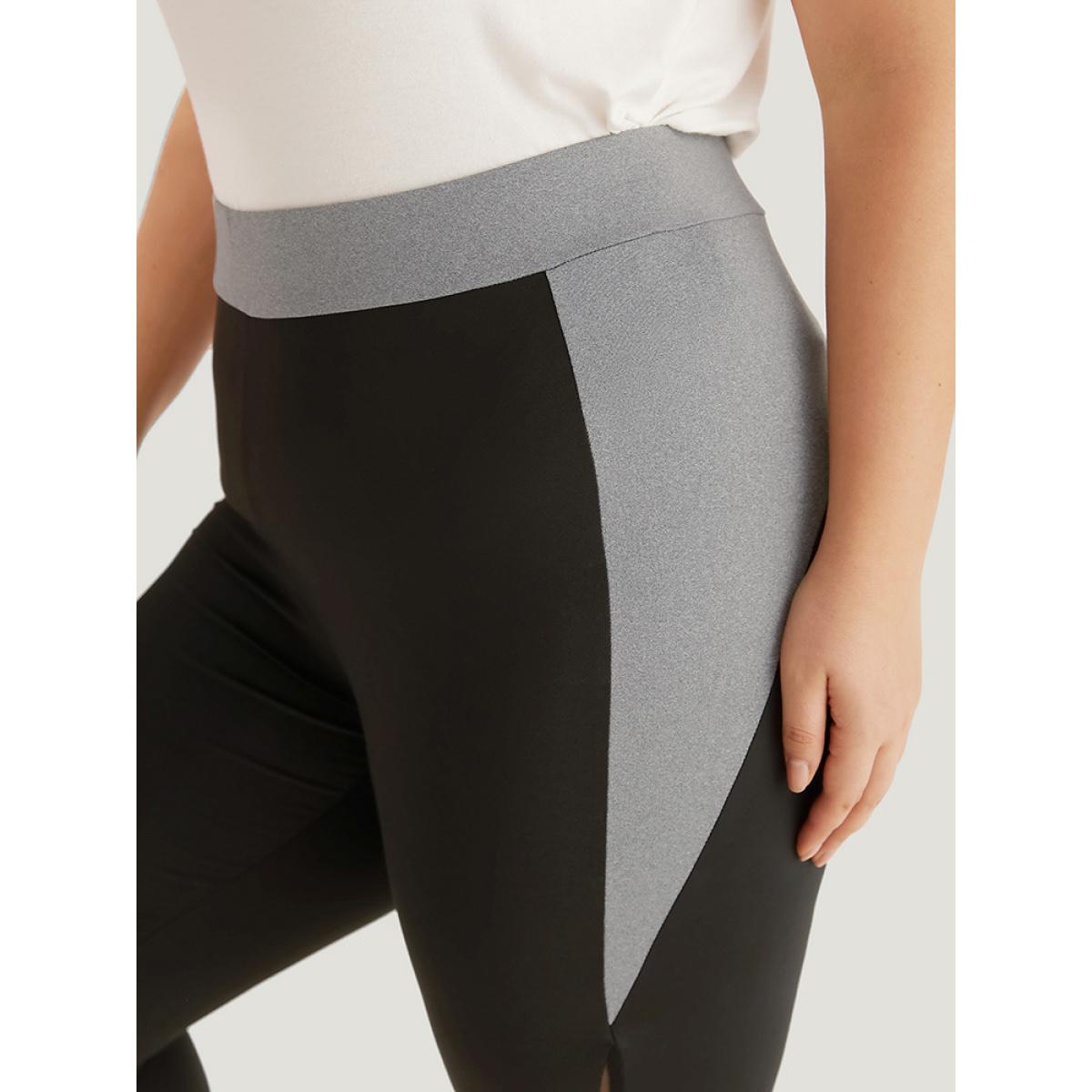 Plus Size Contrast Patchwork Mesh Skinny High Rise Leggings Women Black Casual High stretch Skinny High Rise Dailywear Leggings BloomChic 22-24/3X Product Image