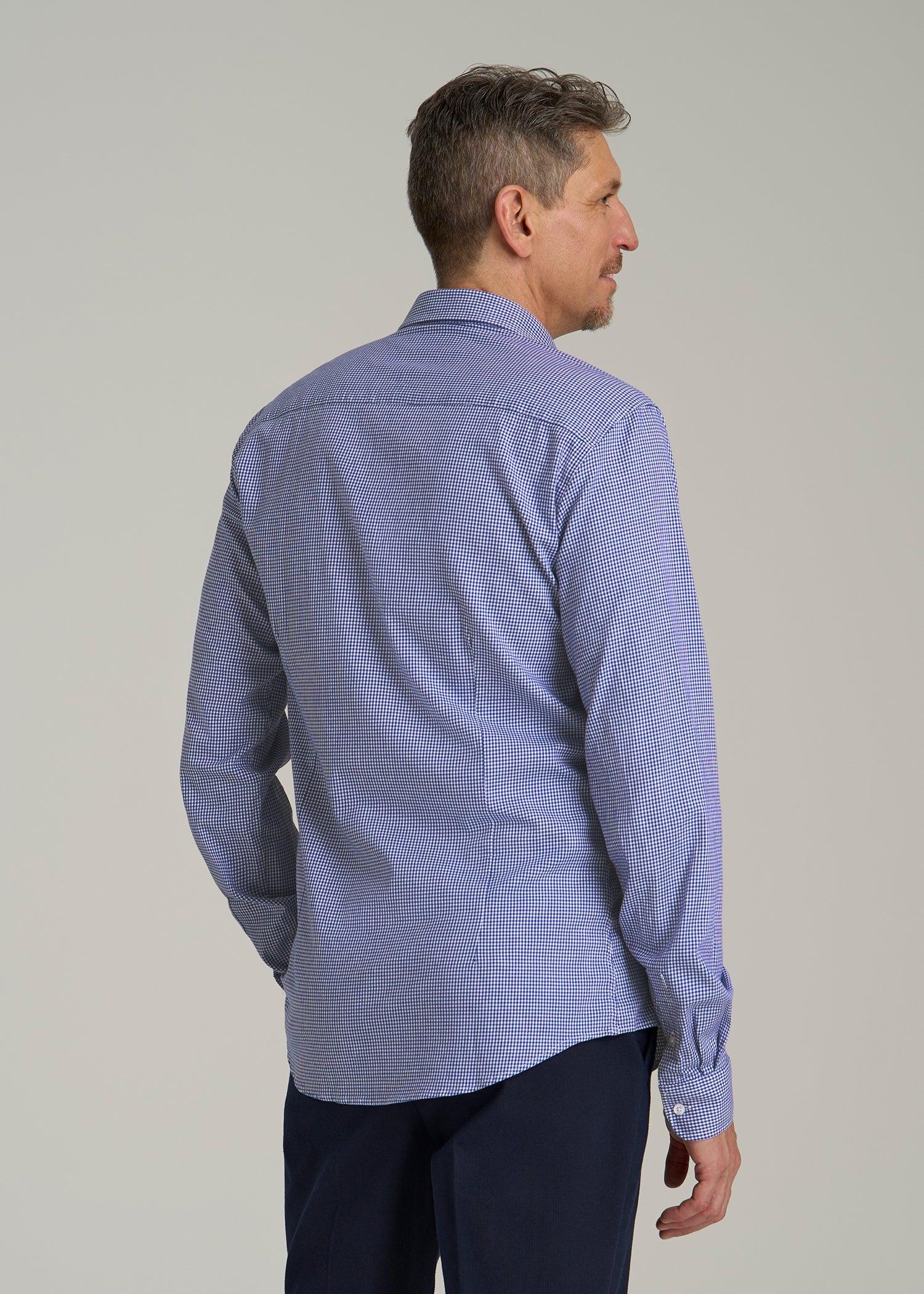 Oskar Button-Up Dress Shirt for Tall Men in Cobalt Mini Check Male Product Image