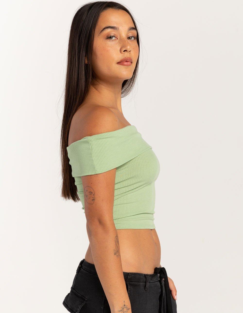 RSQ Womens Off The Shoulder Top - GREEN Product Image
