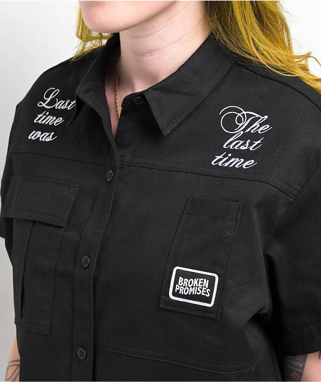 Broken Promises Last Time Black Crop Work Shirt Product Image