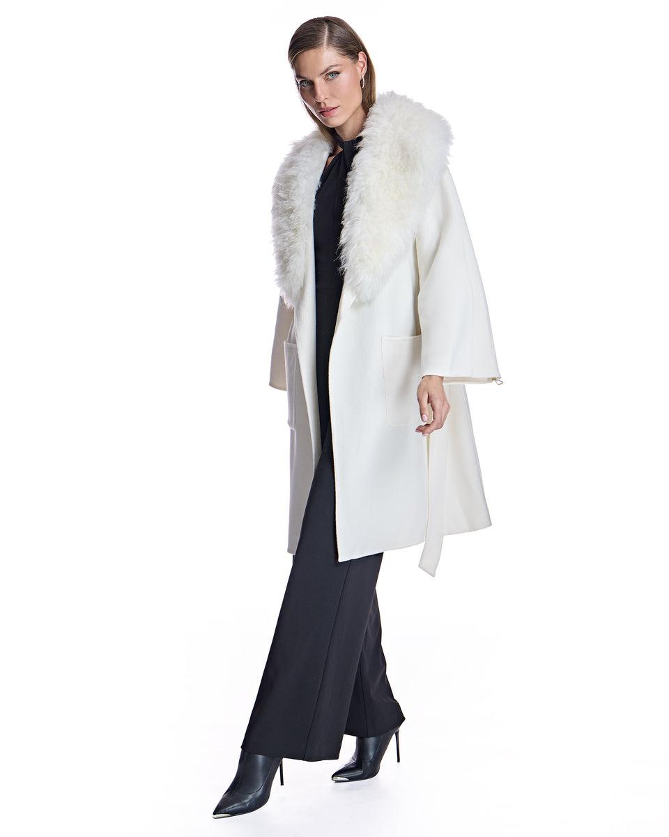 Wool Blend Belted Fur Trim Coat-Maximilian Product Image