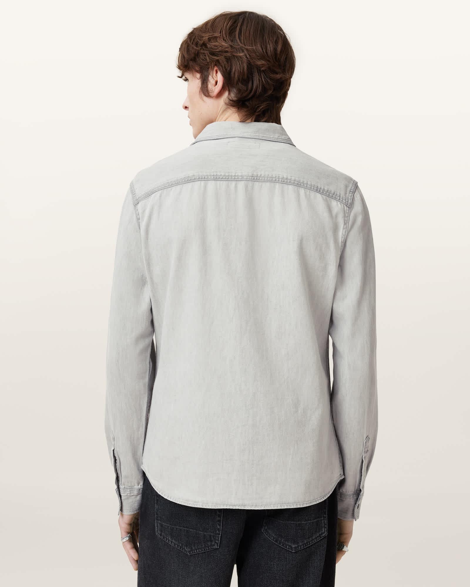 Gleason Press Stud Ramskull Denim Shirt Grey | ALLSAINTS US Product Image
