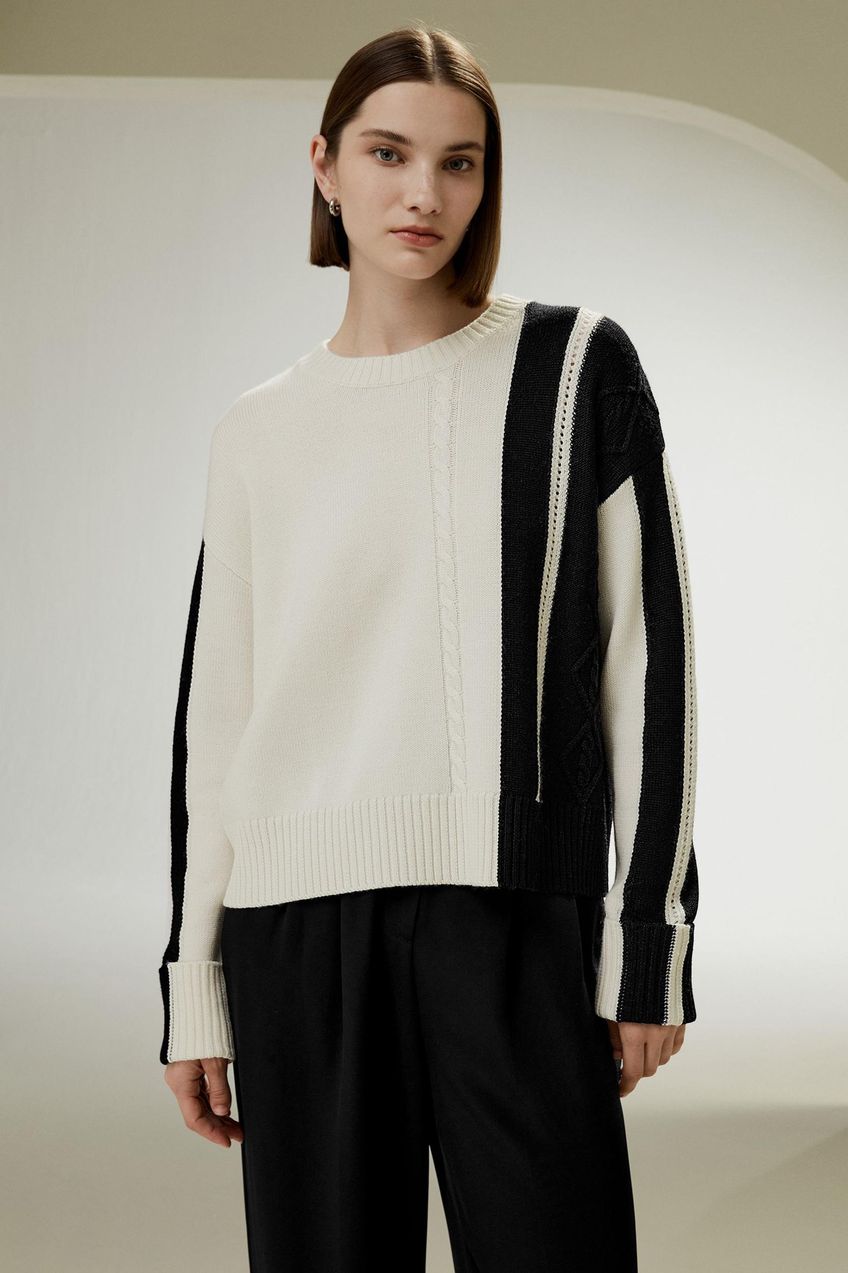 Bicolor Stripe Knit Wool Sweater Product Image
