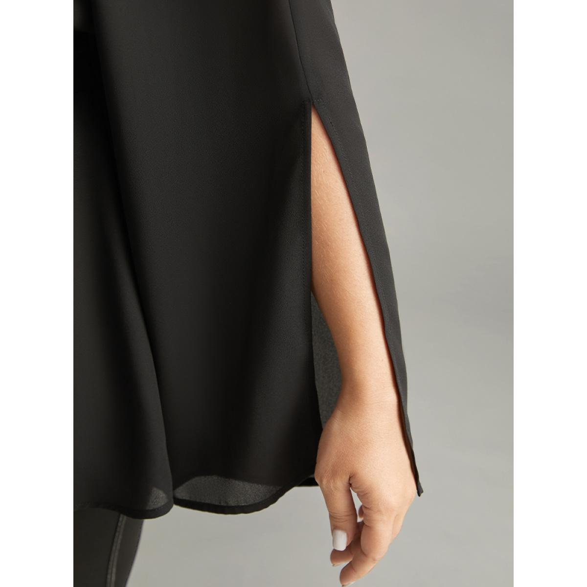 Plus Size Black Solid Chiffon Rhinestone Bell Sleeve Blouse Women Glamour Elbow-length sleeve V-neck Festival-Halloween Blouses BloomChic 18-20/2X Product Image