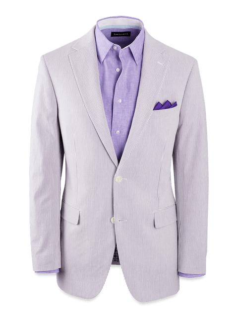 Cotton Stretch Stripe Seersucker Single Breasted Notch Lapel Suit Jacket - Purple/white Product Image
