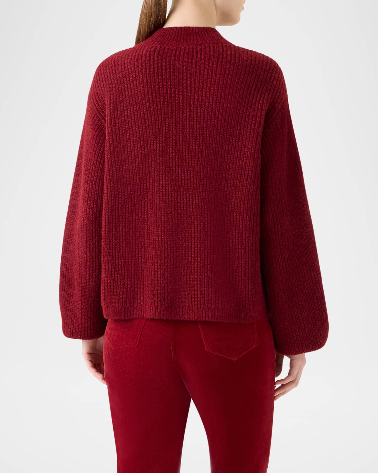 Mock-Neck Blouson-Sleeve Alpaca Wool Rib Sweater Product Image