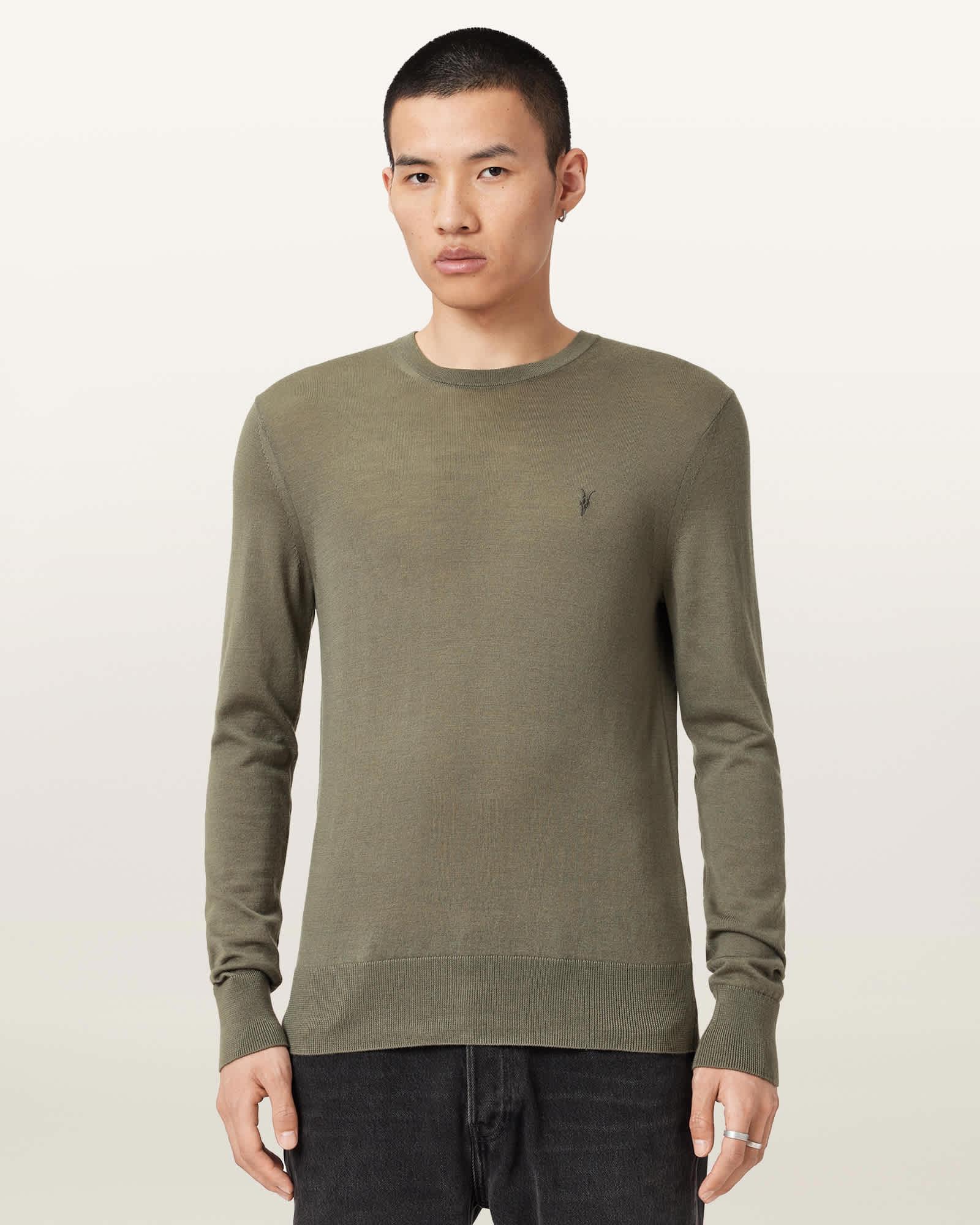 Mode Merino Crew Neck Ramskull Sweater DUSKY GREEN | ALLSAINTS US Product Image