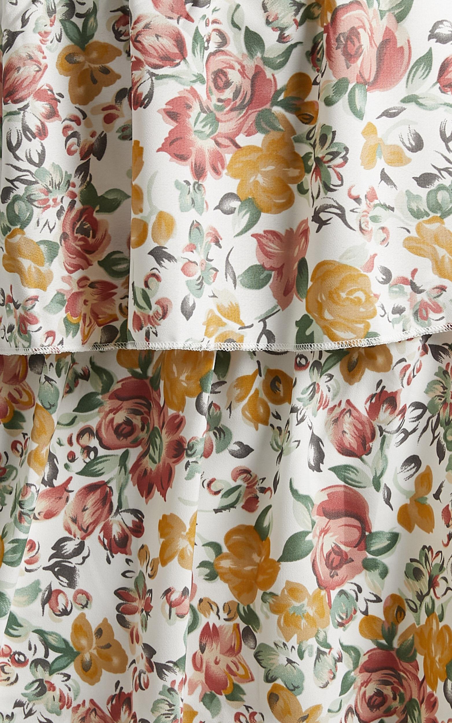 Caro Midi Dress - One Shoulder Tiered Dress in Multi Floral Product Image