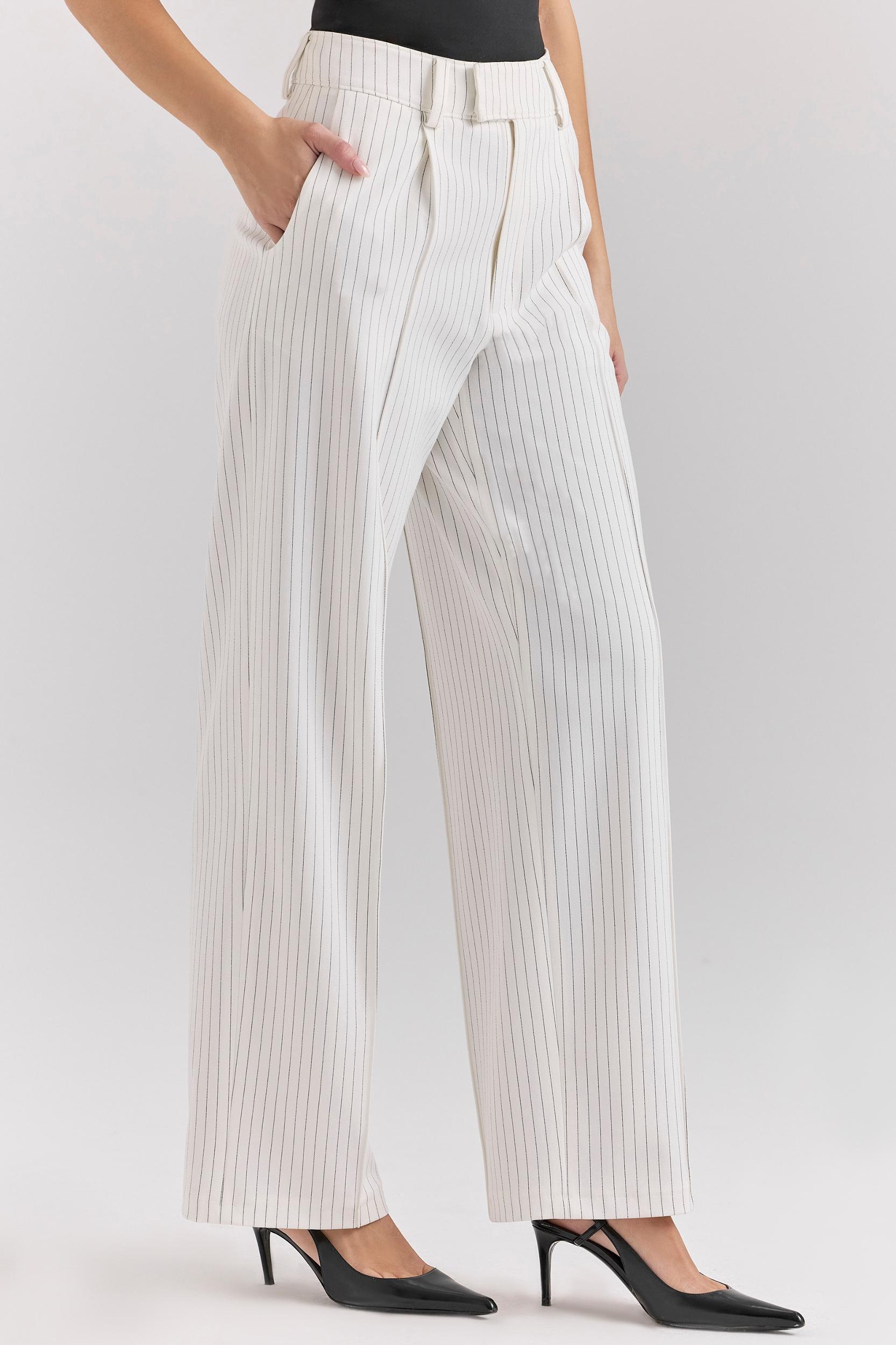 Hayden  white pinstripe high waist tailored trousers - sale Product Image