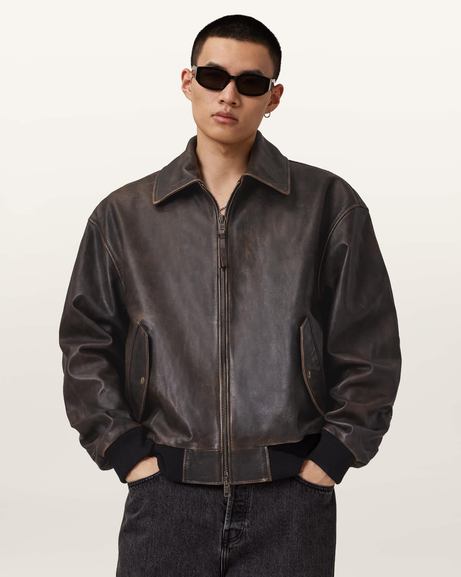 Marco Oversized Leather Bomber Jacket Product Image