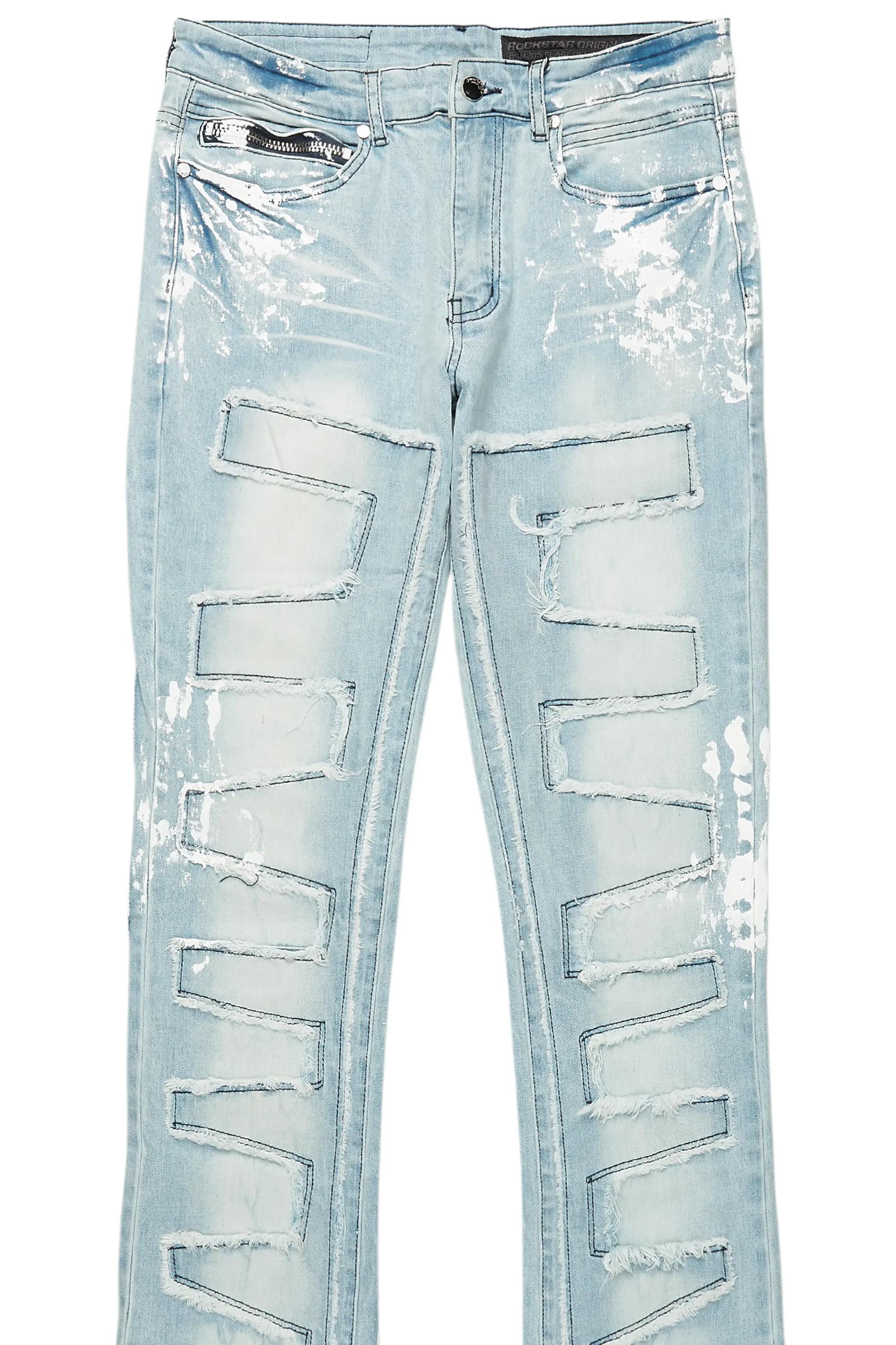 Kodak Blue/White Painter Stacked Flare Fringe Jean Male Product Image