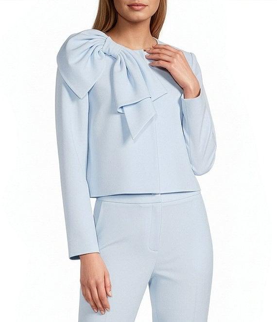 Preston & York Brittani Crepe Oversized Bow Front Crew Neck Long Sleeve Snap Front Coordinating Jacket Product Image