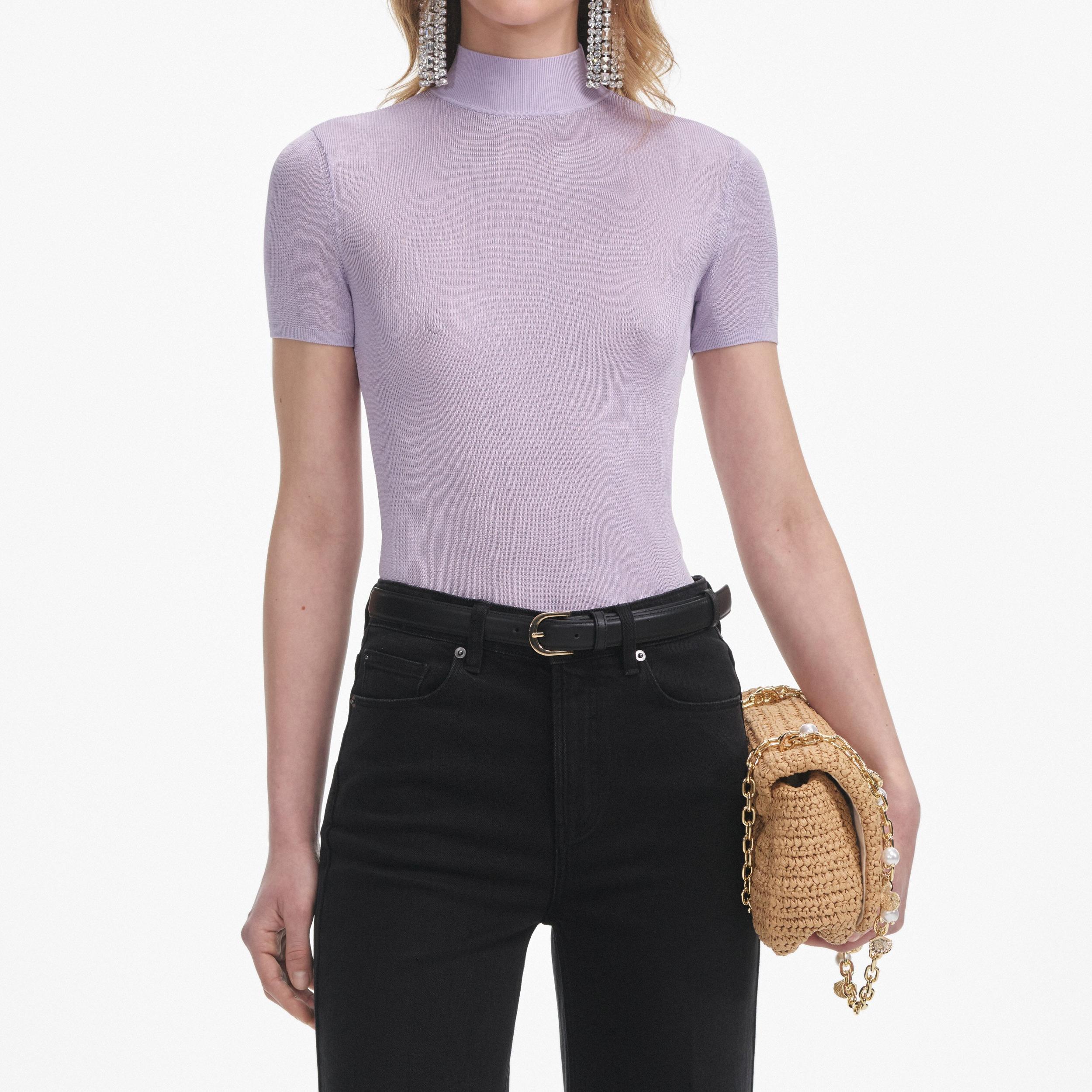 Lilac Viscose Knit Short Sleeve Top Product Image
