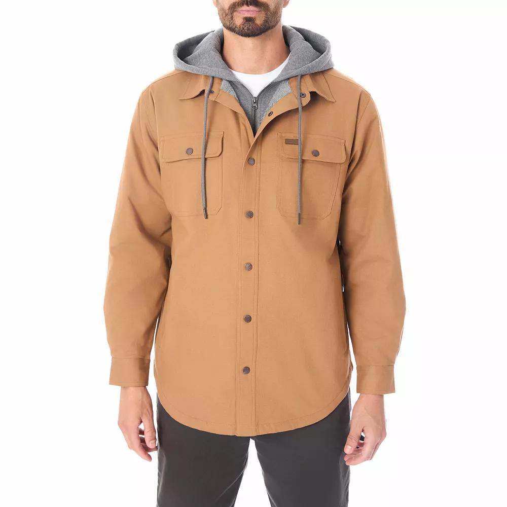 Big & Tall Smith's Workwear 2-in-1 Faux Sherpa Hooded Stretch Canvas Snap Shirt Jacket, Men's, Size: 3XB, Camel Brown Product Image
