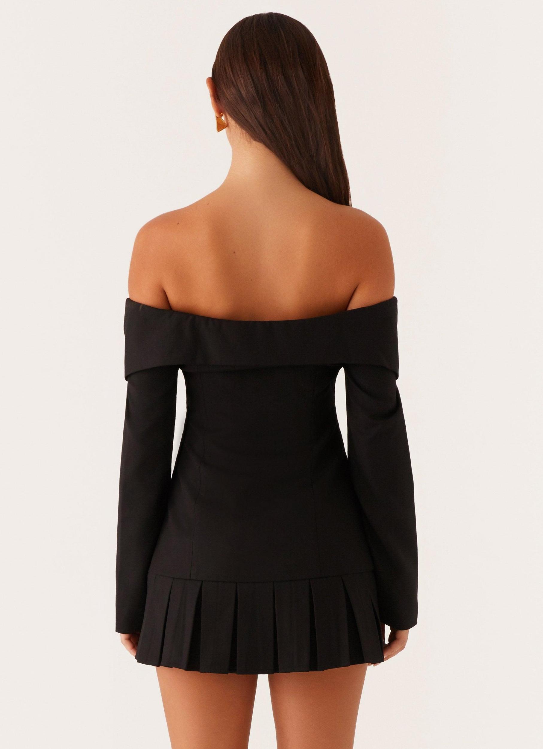 Tarlisha Off Shoulder Long Sleeve Mini Dress - Black Product Image