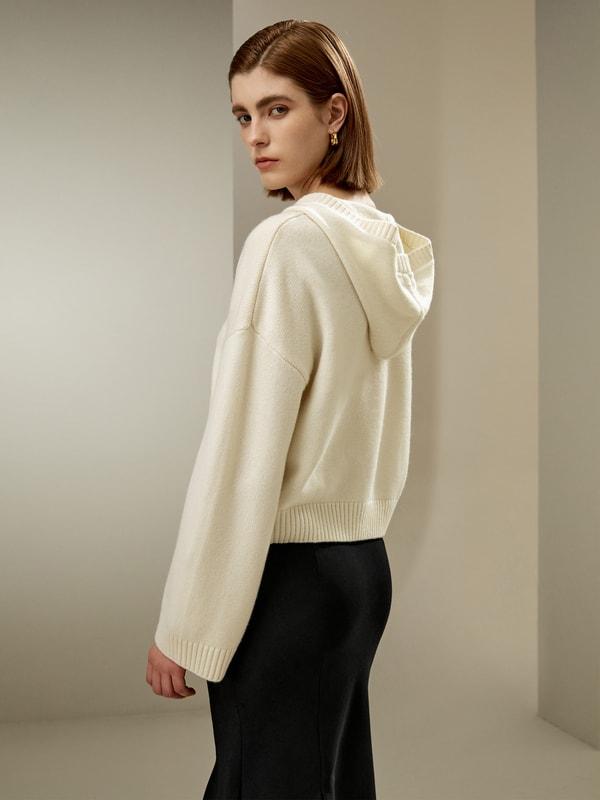 LILYSILK Hooded Cashmere Sweater - for Women - Green Wool Cashmere - Timeless Loose Fit Sweater S Product Image